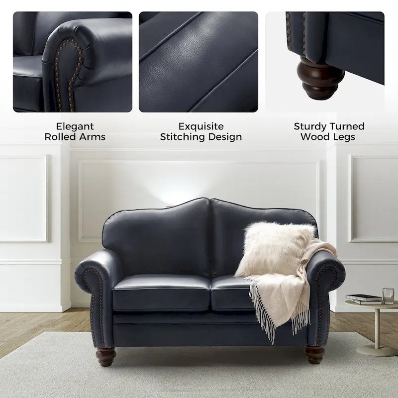 Angel Transitional Genuine Leather Sofa With Tufted Back by HULALA HOME
