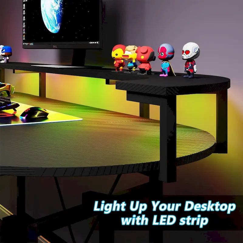 Gaming Desk with Monitor Shelf, 75 inch PC Computer Desk with LED Strip