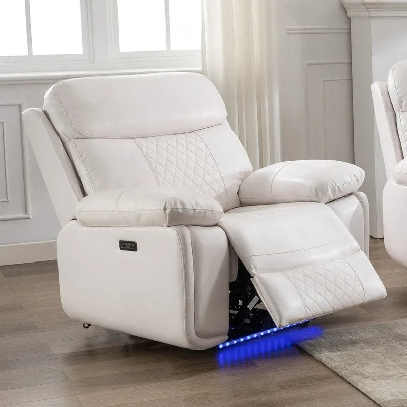 Power Reclining Sofa with Wireless Charger,Reading Light,LED Light for Living Room,Faux Leather,AC/USB Port,Cup Holder,Black