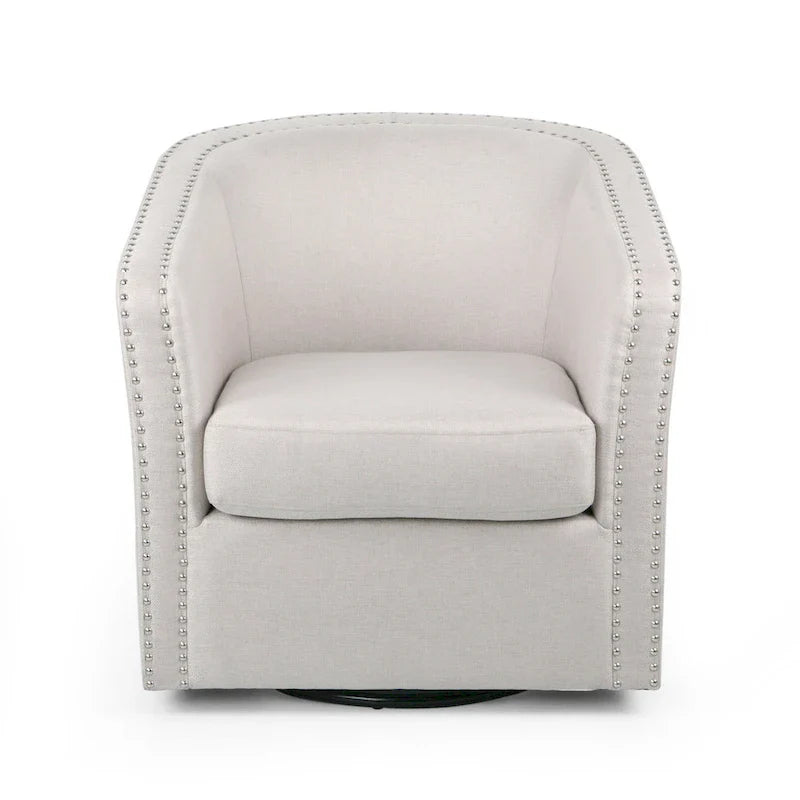Swivel Accent Chair, Classic Round Barrel Style, Wheat Beige Fabric