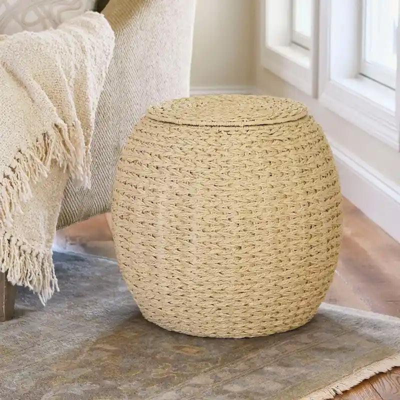 Household Essentials Handwoven Barrel Wicker Storage Basket Side Table - 17.0L x 17.0W x 19.0H
