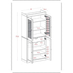 100% Solid Wood Pantry Cabinet with Frosted Glass Doors, Solid Doors, 2-Drawers and Adjustable Shelves
