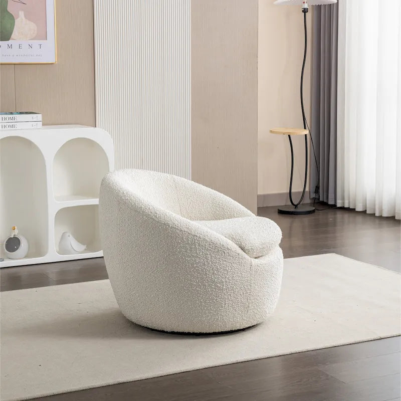 Swivel Barrel Chair - 360掳 Rotation - Boucle Fabric