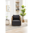 Swivel Barrel Chair, Comfy Round Accent Chair, 360 Degree Swivel Barrel Club Chair, Leisure Arm Chair with Rattan Woven Frame