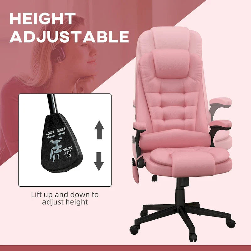 HOMCOM High Back Vibration Massage Office Chair with 6 Vibration Points, Heated Reclining PU Leather Computer Chair