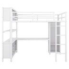 Off-White Metal Loft Bed with Desk and Wardrobe - Full Size