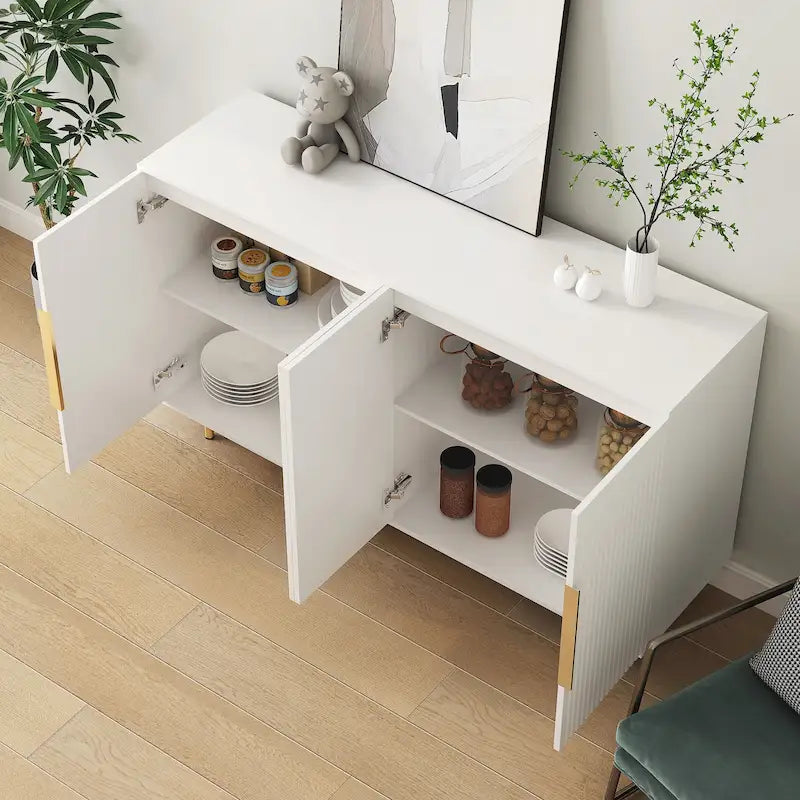 Buffet Cabinet with Fluted Decorative Doors, Wood Sideboard Cabinet with Metal Handles, Storage Cabinet with Adjustable Shelves