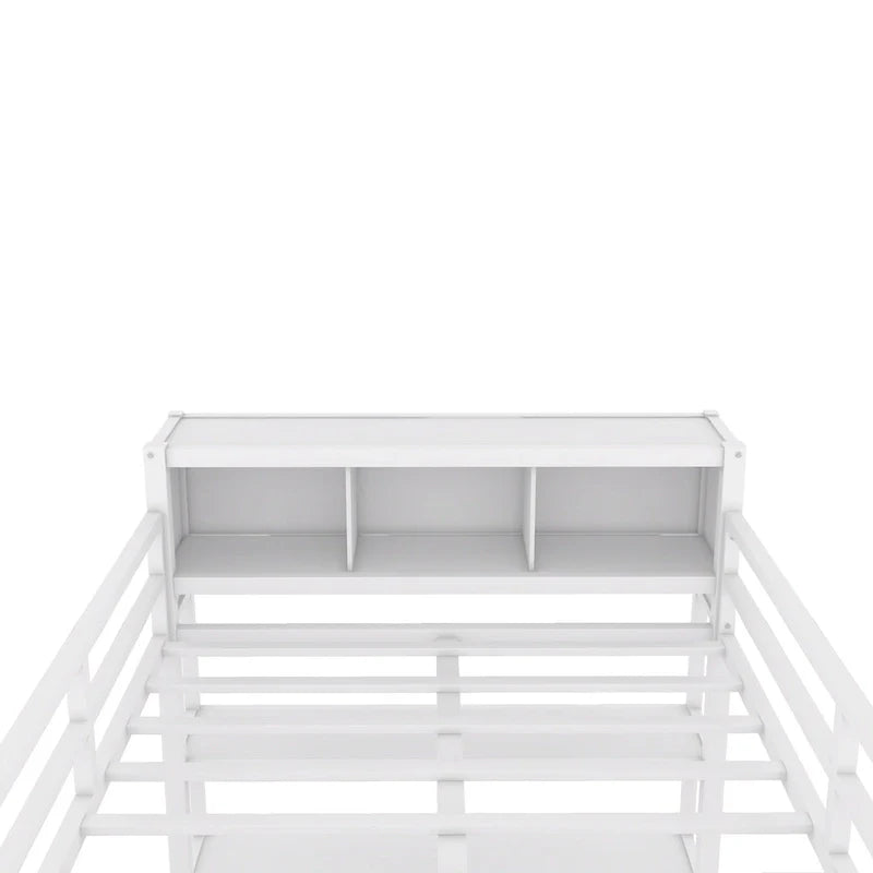 Off-White Metal Loft Bed with Desk and Wardrobe - Full Size