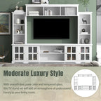 Entertainment Wall Unit with Bridge, Tempered Glass Doors for TVs Up to 70
