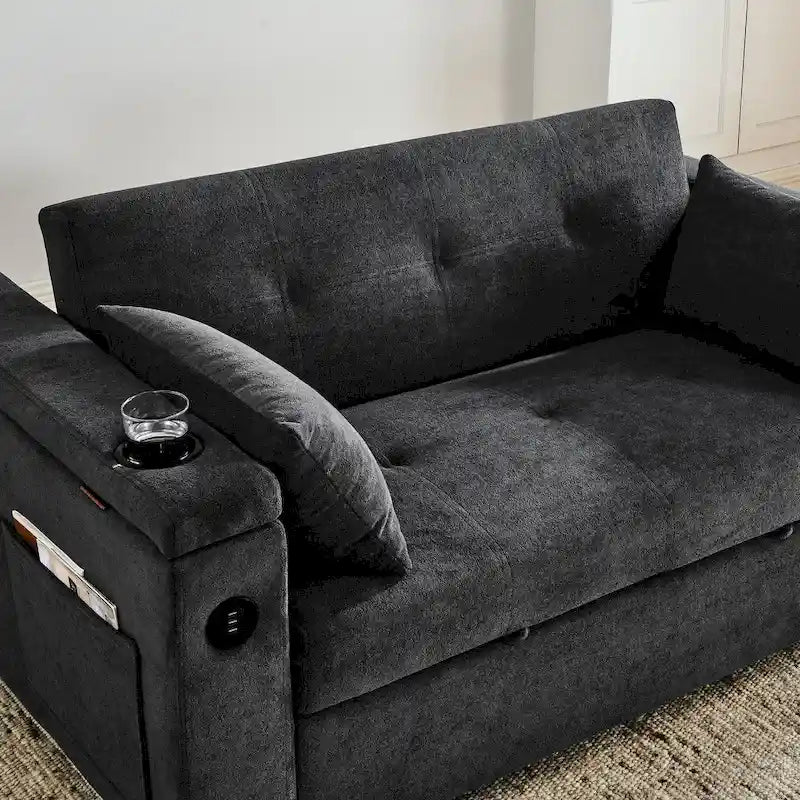 54 Pull-Out Sleeper Sofa Bed Double Seat Recliner Sofa Bed