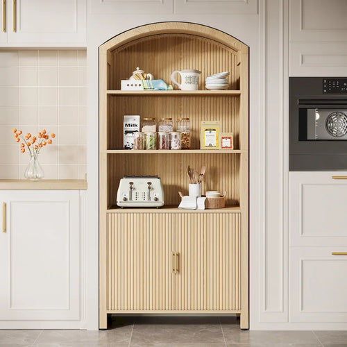 71  Tall Arched Kitchen Pantry Cabinet with Doors - Natural Wood