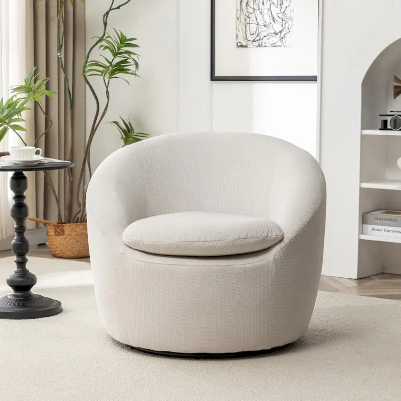 Swivel Barrel Chair - 360掳 Rotation - Boucle Fabric