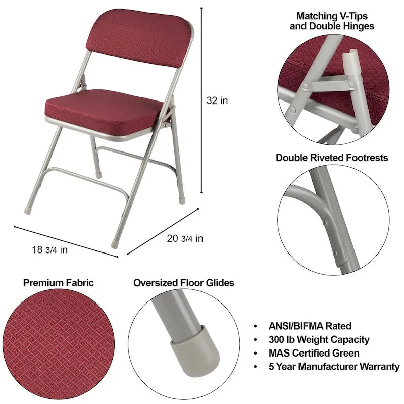 Hampden Furnishings Bernadine Collection Deluxe Fabric Padded Folding Chair, Pack of 2