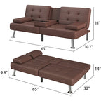 Homall Futon Sofa Bed Convertible Lounge Couch Sofa with Cupholders & Pillows