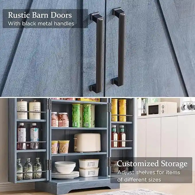 47 Farmhouse Kitchen Pantry, Storage Cabinet with Barn Doors - N/A
