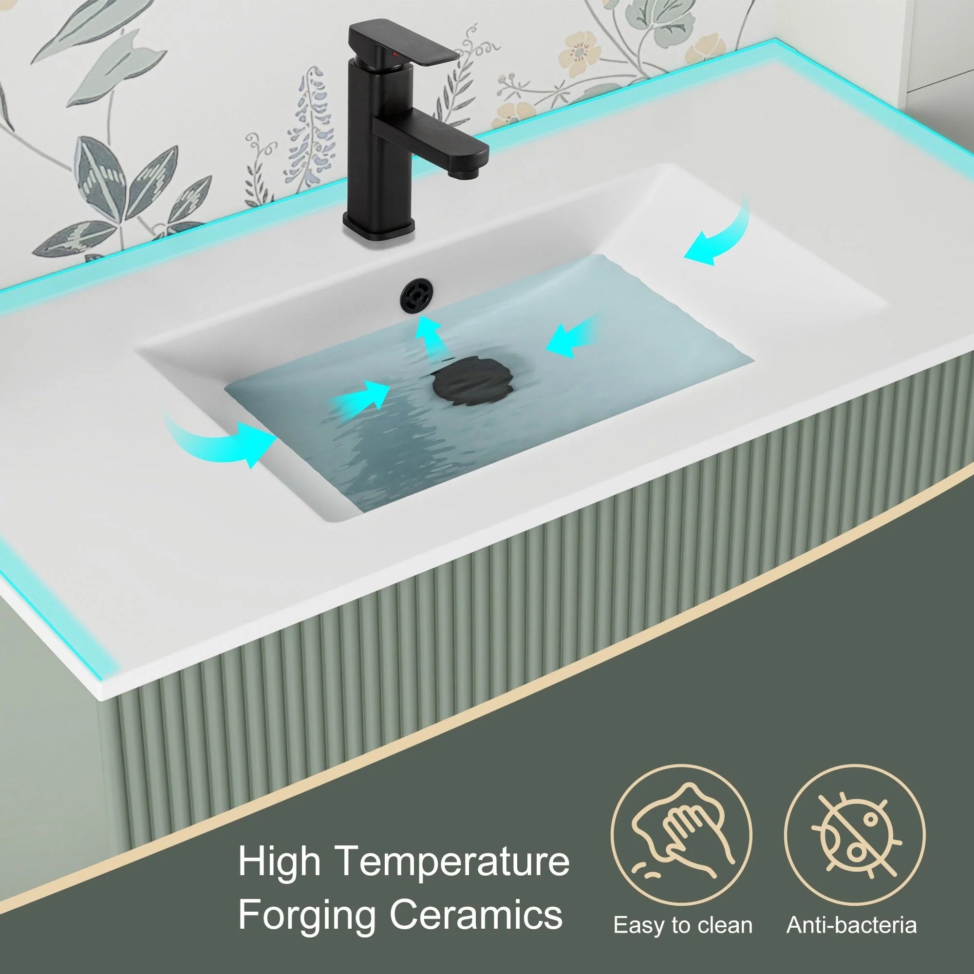 Wavy Line 30/36/48 Bathroom Vanity Set with Sink & Faucet