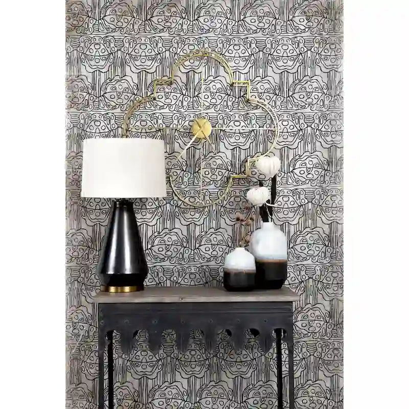 Zinc-Finished Metal and Wood Scalloped Edge Sofa Table