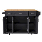 54  Large Kitchen Island with Rubber Wood Drop Leaf, Embossed Texture Rolling Kitchen Cart on 4 Wheels with 4 Doors & 3 Drawers