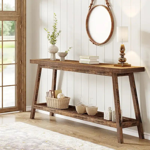 70.9 Inches Farmhouse Console Entryway Table 2 Tiers Narrow Long Behind Couch Sofa Table