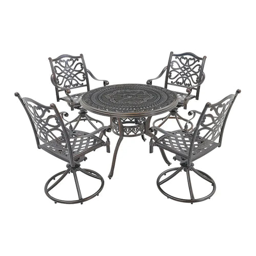 5-Piece Cast Aluminum Patio Dining Set with 4 Swivel Chair