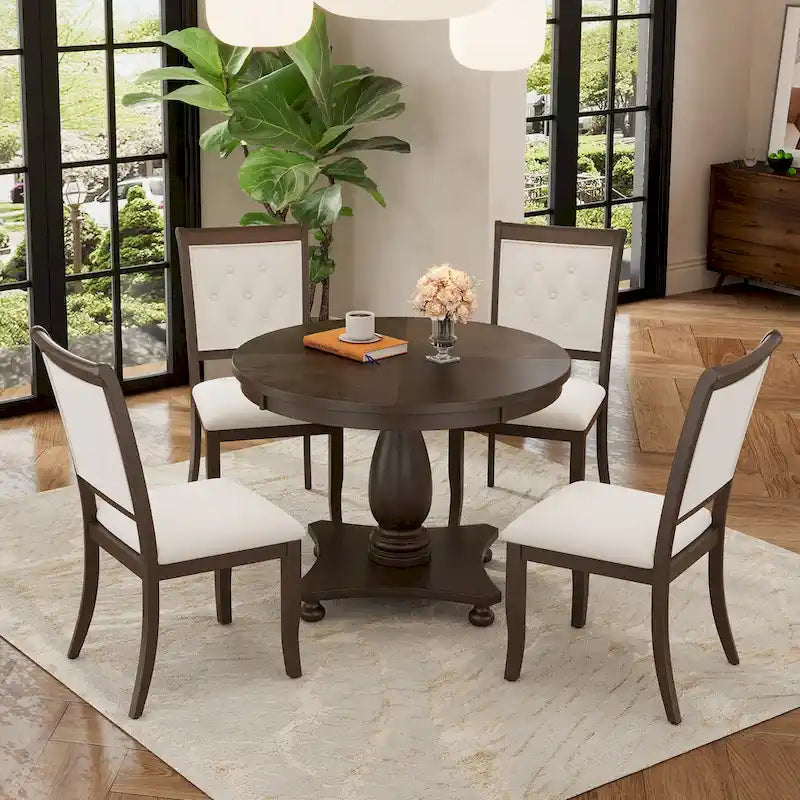 Lak Retro 5-Piece Dining Sets with Upholstered Chairs by GDFStudio