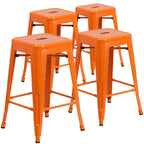 4 Pack 24 H Backless Metal Indoor-Outdoor Counter Height Stool w/Square Seat