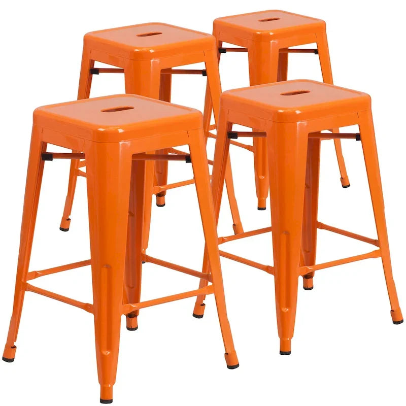 4 Pack 24 H Backless Metal Indoor-Outdoor Counter Height Stool w/Square Seat