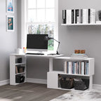 HOMCOM 360 Rotating L-Shaped Corner Desk: White, with Storage Shelves