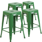 4 Pack 24 H Backless Metal Indoor-Outdoor Counter Height Stool w/Square Seat