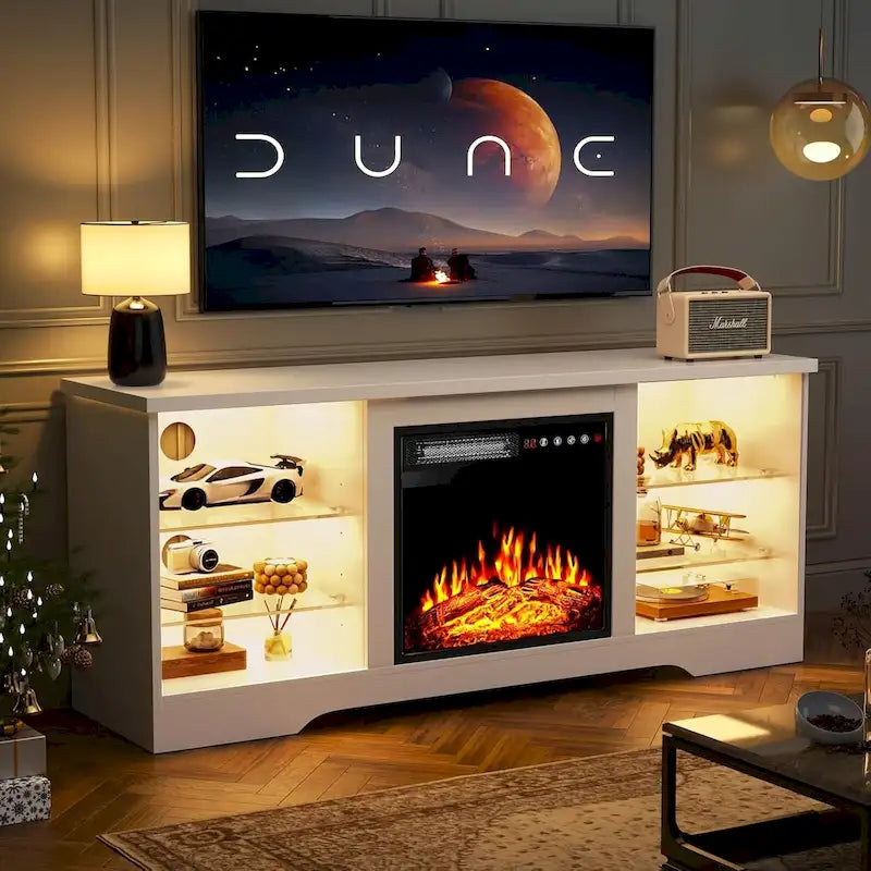 Bossin 58 Fireplace TV Stand with 18 Electric Fireplace,Modern Entertainment Center for 65 TVs,TV Console