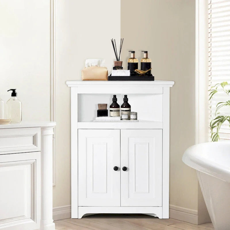Corner Cabinet 32 with 2 Doors and Adjustable Shelves for Home Storage - 25.4 x 12.8 x 33.3 in