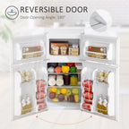 HOMCOM Double Door Mini Fridge with Freezer, 3.2 Cu.Ft Compact Refrigerator with Adjustable Shelf, Adjustable Thermostat