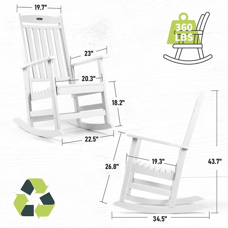 Vrakae All Weather Outdoor High Back Rocking Chair Set of 2