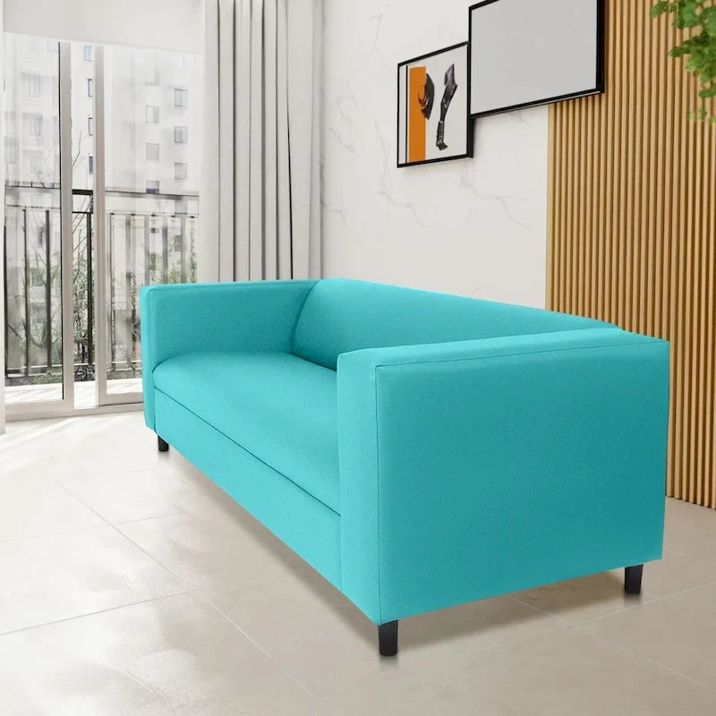 Coast to Coast Sofas Mid Century Modern 3 Seater Sofa Faux Leather Solid Wood Frame Upholstered