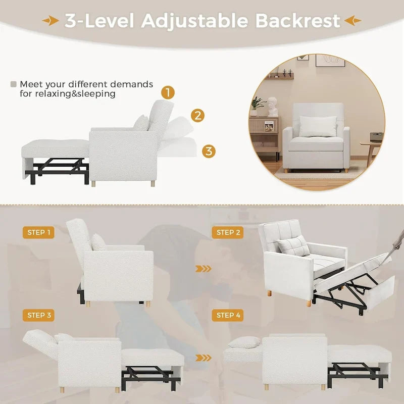 AECOJOY 3 in 1 Sleeper Sofa Chair w/ Pillow &Convertible Backrest