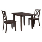 3-Piece Wood Drop Leaf Breakfast Nook Dining Table Set with 2 X-back Chairs for Small Places