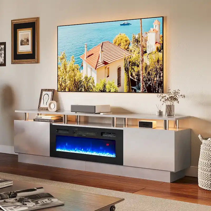 80 2 Tier TV Console Stand for TVs Up to 90,with 36 Electric Fireplace
