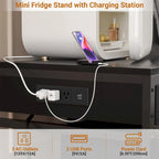 Mini Fridge Stand with Charge Station, Side/ End Table with Storage Drawers and Rolling Cabinet