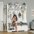Hall Tree With Bench And Shoe Storage Coat Rack Barn Door