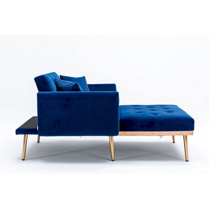 Velvet Upholstered Tufted Living Room Sleeper Sofa Chair With Rose Golden feet