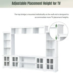 Entertainment Wall Unit with Bridge, Tempered Glass Doors for TVs Up to 70