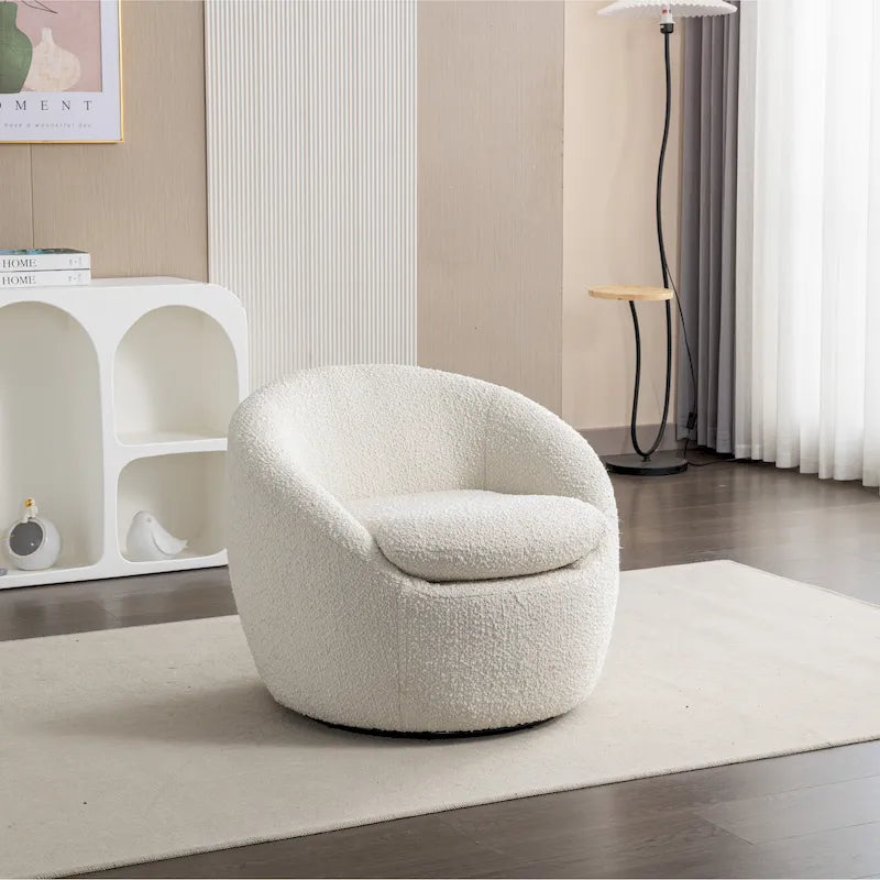 Swivel Barrel Chair - 360掳 Rotation - Boucle Fabric