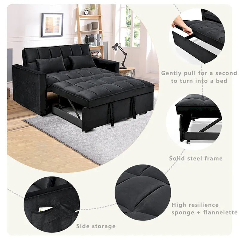 Modern Velvet Futon Loveseat with Reclining Backrest & Pockets, Seats 2 鈥?Dark Gray / Light Gray / Blue / Black