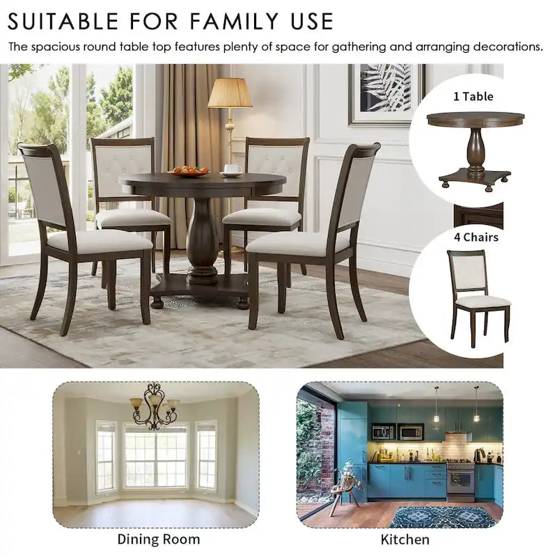 Lak Retro 5-Piece Dining Sets with Upholstered Chairs by GDFStudio