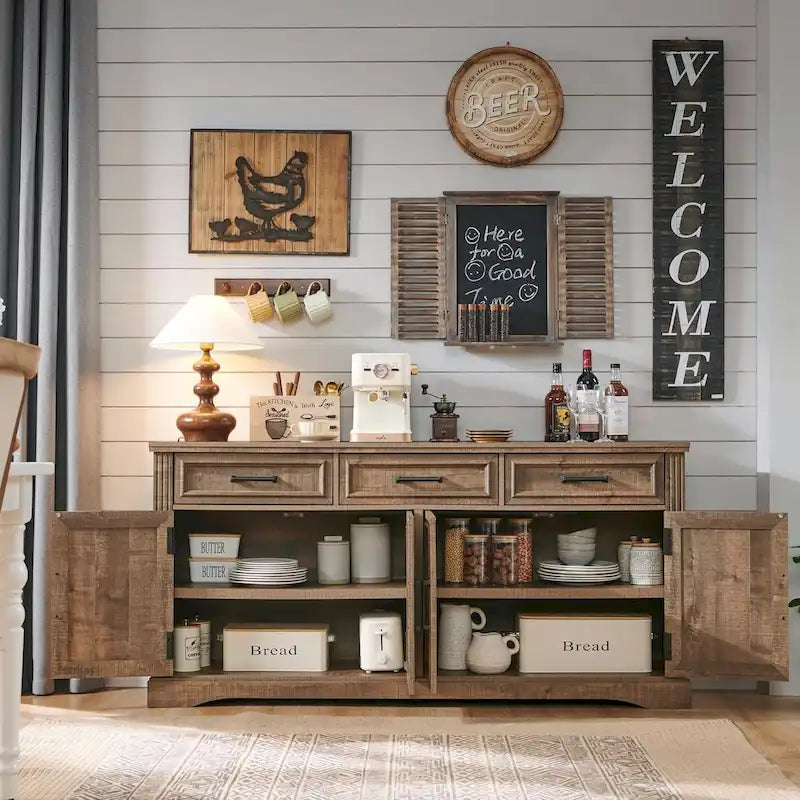 Farmhouse Buffet Sideboard Cabinet,Coffee Bar Wine Bar for Dining Room - N/A
