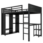 Full XL Size Loft Bed Frame with Built-in Wardrobe