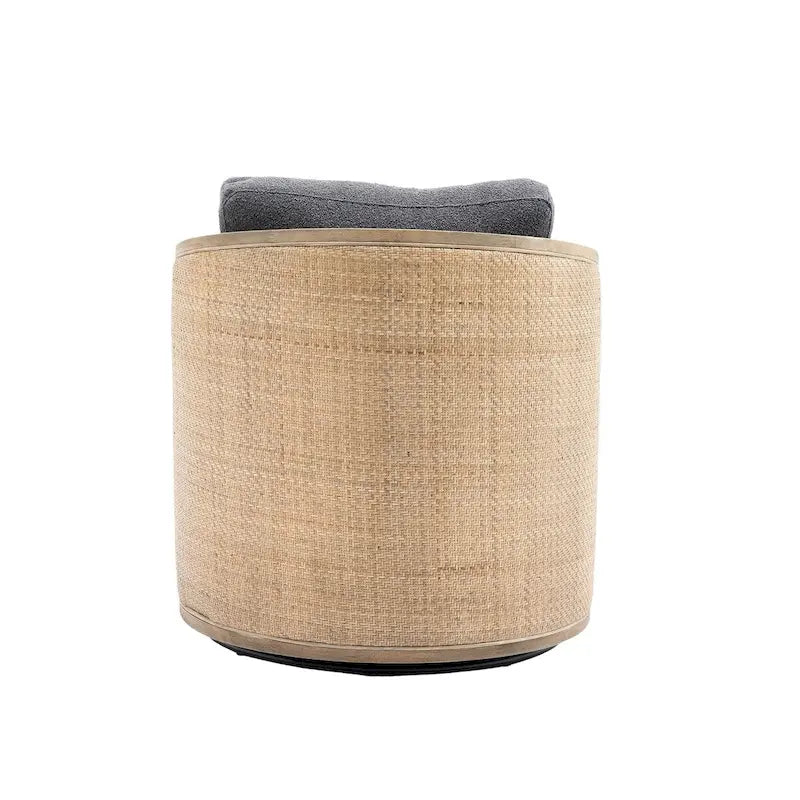 Swivel Barrel Chair, Comfy Round Accent Chair, 360 Degree Swivel Barrel Club Chair, Leisure Arm Chair with Rattan Woven Frame