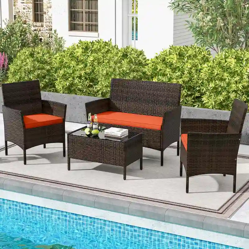 Costway 4 PCS Patio Furniture Set with Washable Cushions and Tempered - See Details