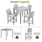 Modern 5-Piece Dining Set with Square Counter Height Table & 4 Upholstered Chairs
