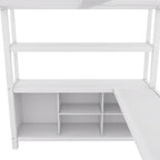 Off-White Metal Loft Bed with Desk and Wardrobe - Full Size